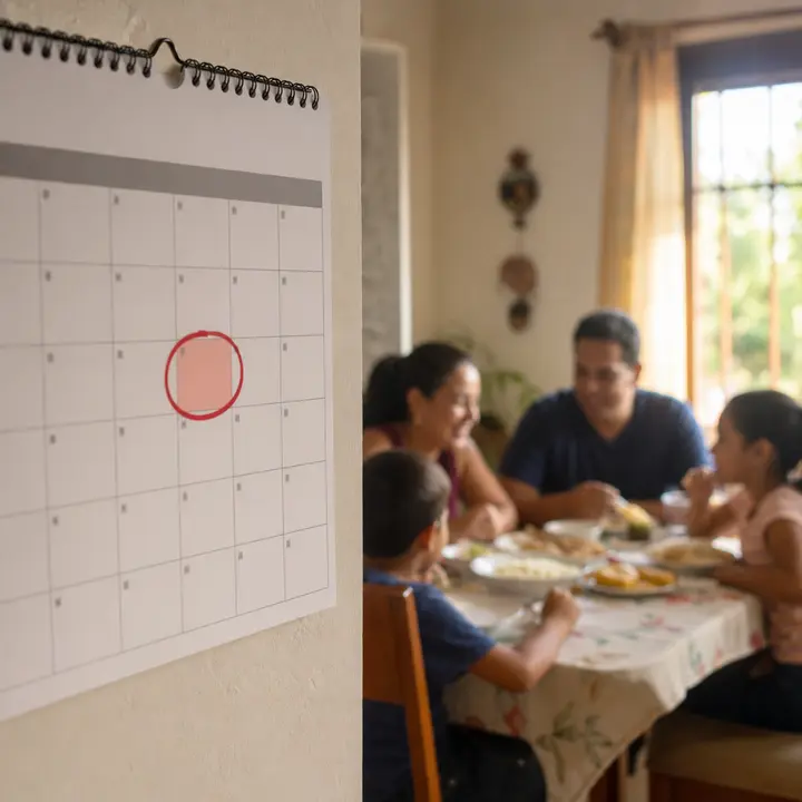 A wall calendar with a clearly visible grid of days, where one day is circled in bright red and highlighted.